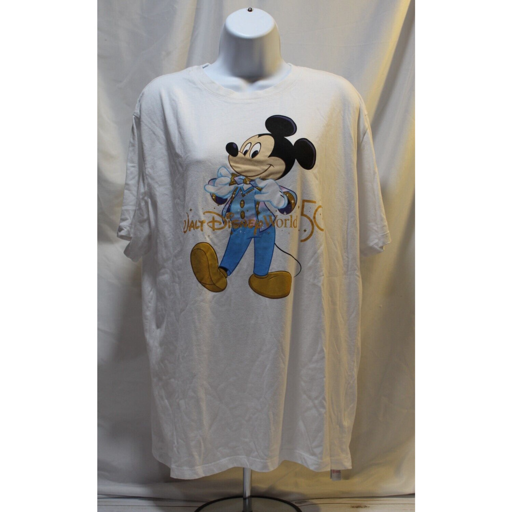 Disney 50th Anniversary Adult White T-Shirt Short Sleeve Mickey Mouse Size: Lg